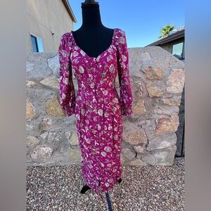 Collective Concepts Magenta Floral Print Maxi Dress – Size Medium – 100% Rayon